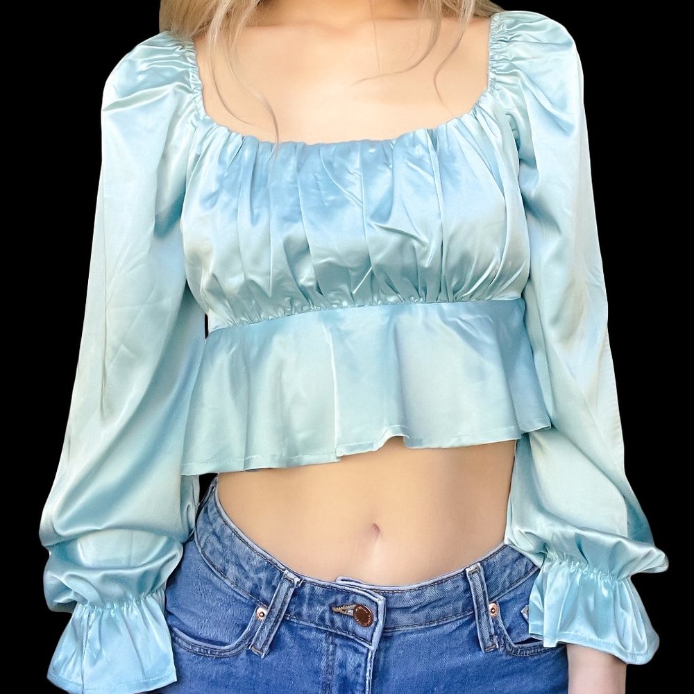 NWT - Vici Square Neck Long Sleeve Satin Blouse